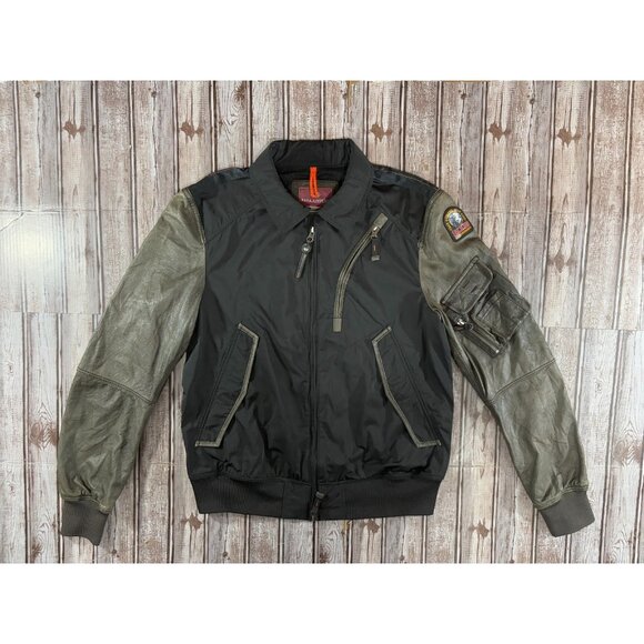 Parajumpers Sergean Special Edition lamb Leather sleeve Bomber Jacket Sz M NWOT - Picture 1 of 10